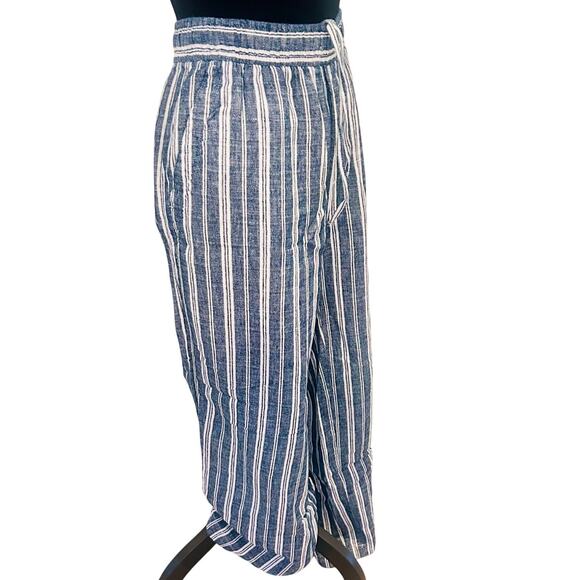 Old Navy High Waisted Linen Blend Wide Leg Pants Striped Blue White Size M - Picture 7 of 17